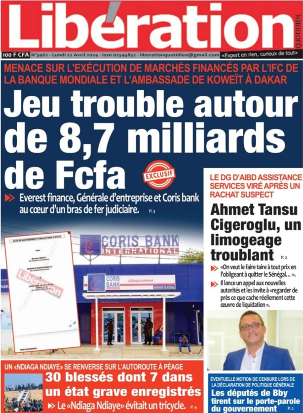 La Une du journal le Reveil du Avril 22 Avril 2024 La Une du journal le Reveil du Avril 22 Avril 2024