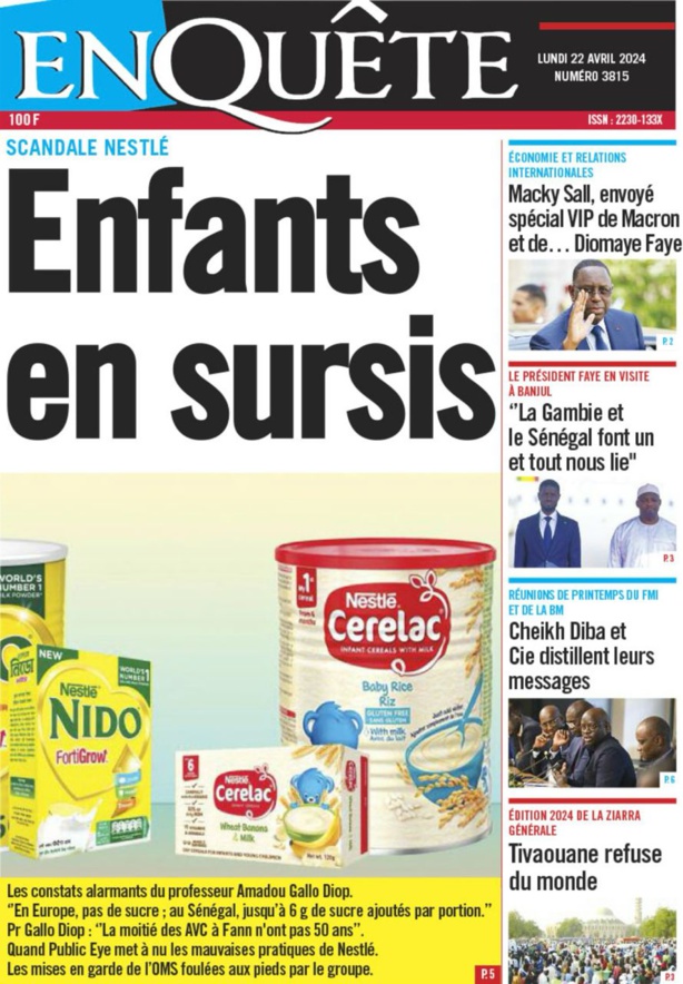 La Une du journal le Reveil du Avril 22 Avril 2024 La Une du journal le Reveil du Avril 22 Avril 2024