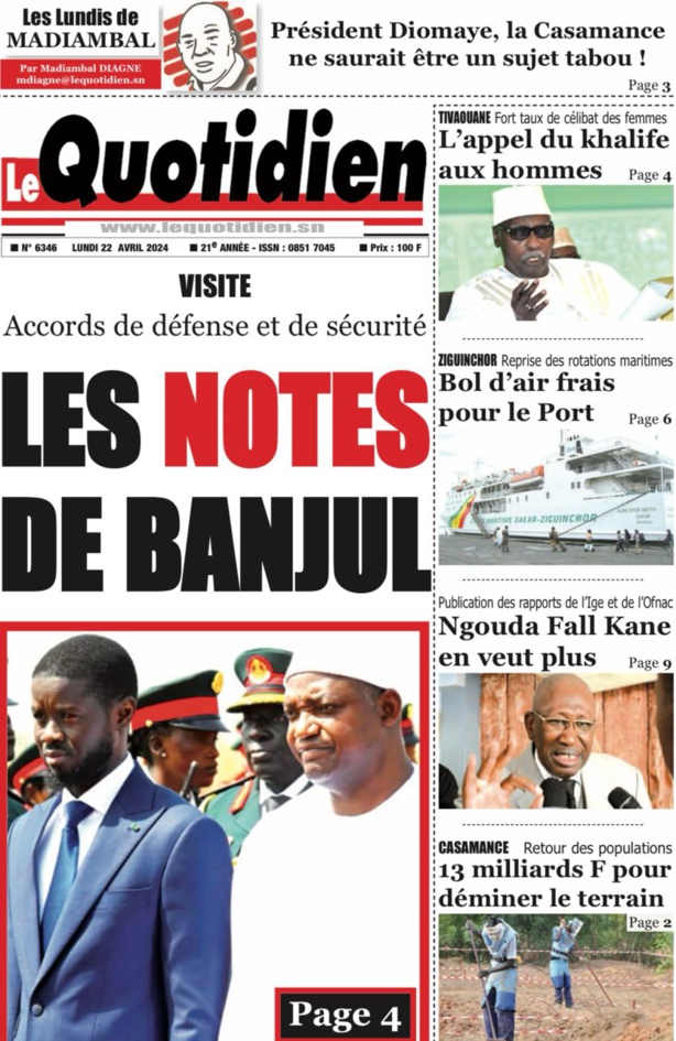 La Une du journal le Reveil du Avril 22 Avril 2024 La Une du journal le Reveil du Avril 22 Avril 2024