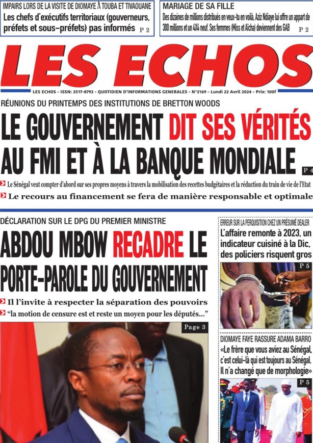 La Une du journal le Reveil du Avril 22 Avril 2024 La Une du journal le Reveil du Avril 22 Avril 2024