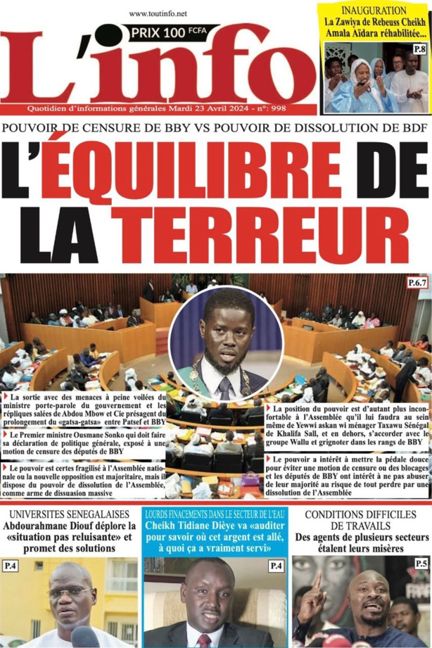 La Une du Journal le Réveil du Mardi 23 Avril 2024 La Une du Journal le Réveil du Mardi 23 Avril 2024