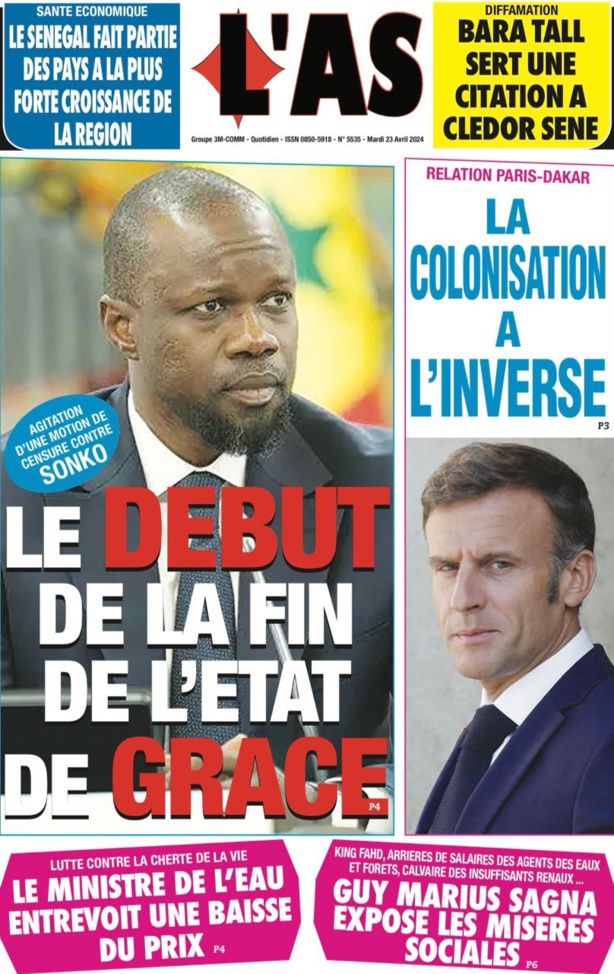 La Une du Journal le Réveil du Mardi 23 Avril 2024