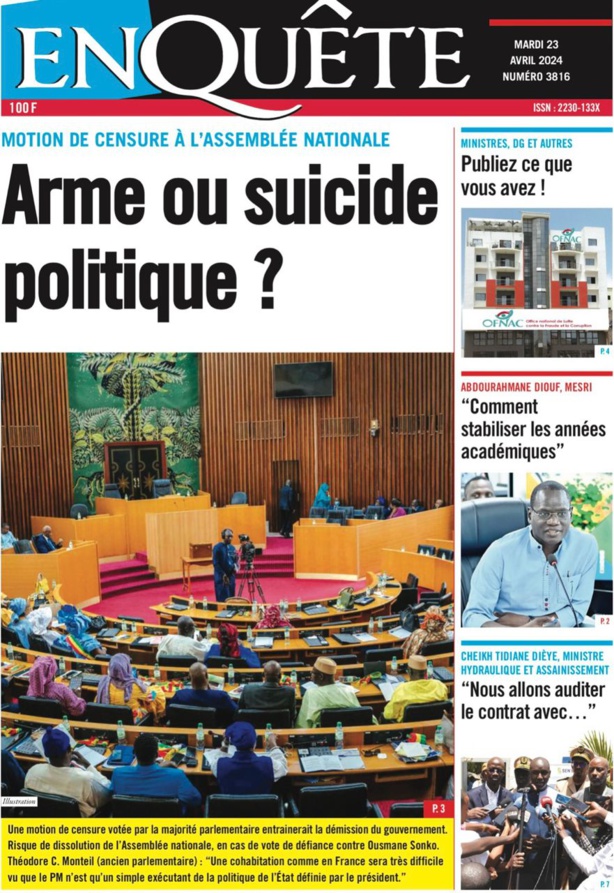 La Une du Journal le Réveil du Mardi 23 Avril 2024 La Une du Journal le Réveil du Mardi 23 Avril 2024