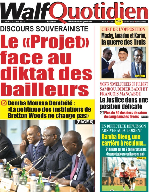 La Une du Journal le Réveil du Mardi 23 Avril 2024