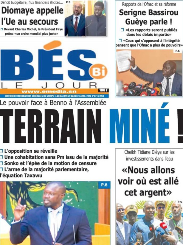 La Une du Journal le Réveil du Mardi 23 Avril 2024 La Une du Journal le Réveil du Mardi 23 Avril 2024