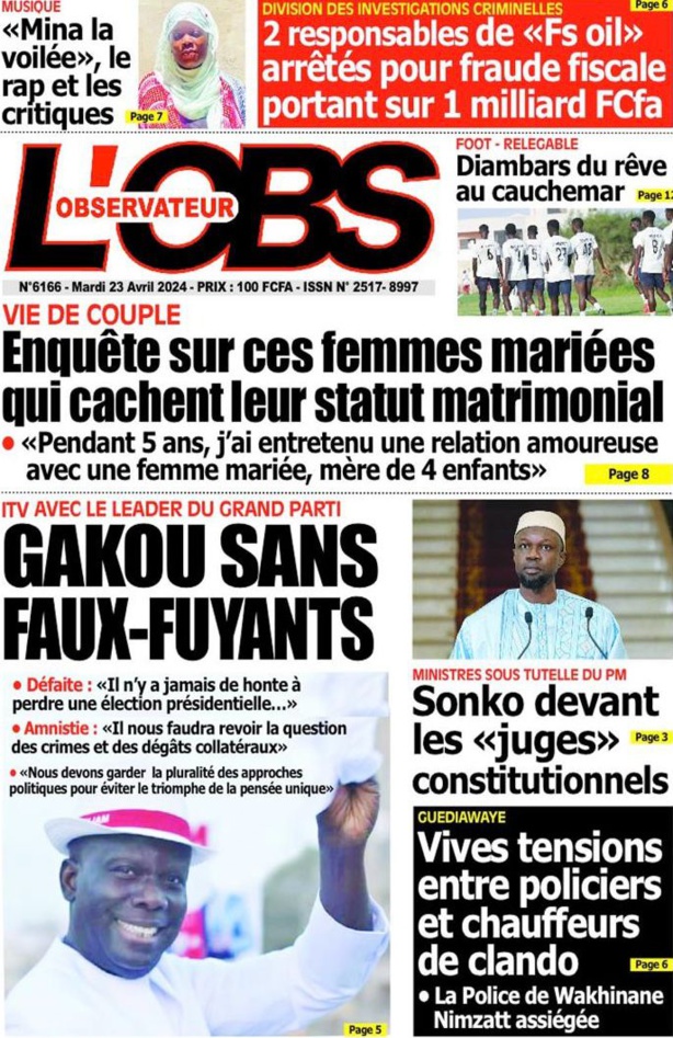 La Une du Journal le Réveil du Mardi 23 Avril 2024