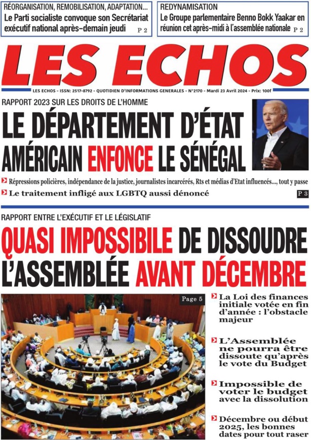 La Une du Journal le Réveil du Mardi 23 Avril 2024 La Une du Journal le Réveil du Mardi 23 Avril 2024