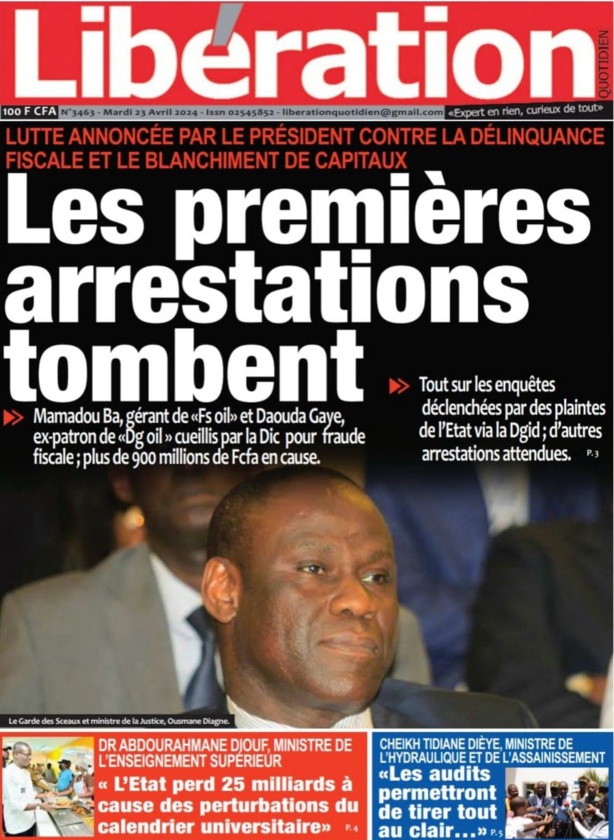 La Une du Journal le Réveil du Mardi 23 Avril 2024 La Une du Journal le Réveil du Mardi 23 Avril 2024