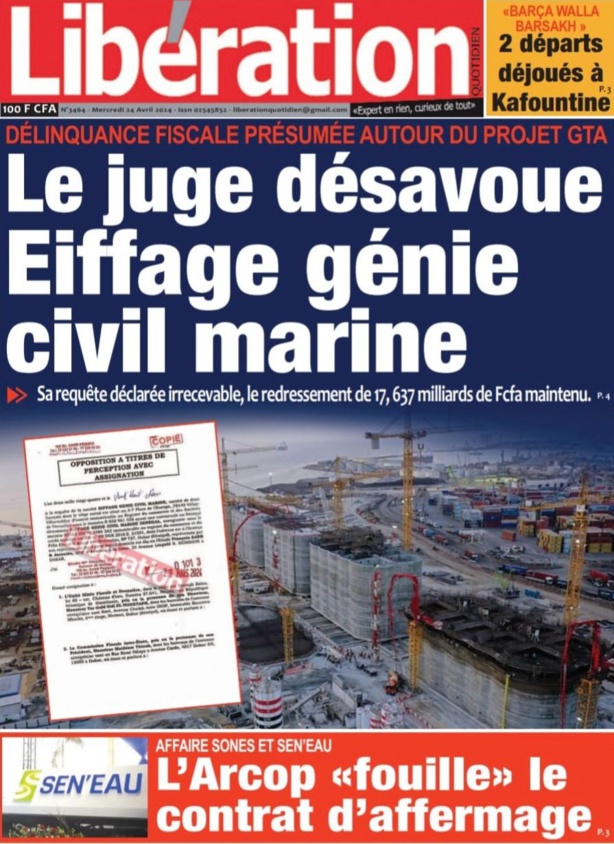 La Une du journal Le Réveil du Mercredi 24 Avril 2024 La Une du journal Le Réveil du Mercredi 24 Avril 2024