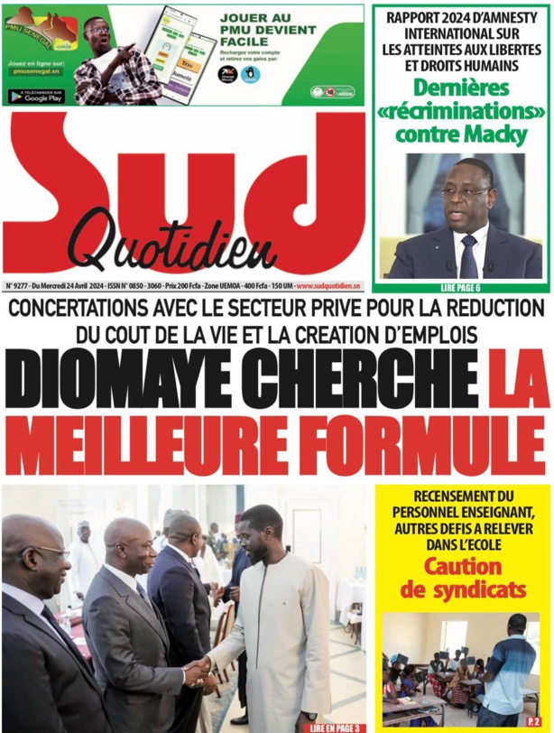 La Une du journal Le Réveil du Mercredi 24 Avril 2024 La Une du journal Le Réveil du Mercredi 24 Avril 2024