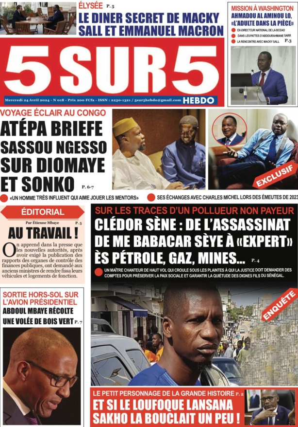 La Une du journal Le Réveil du Mercredi 24 Avril 2024