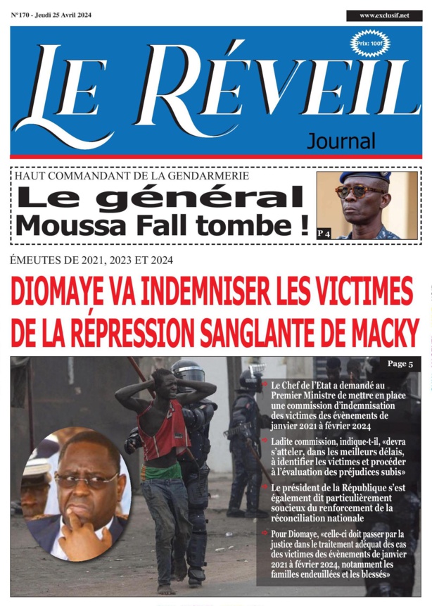 La Une du journal le Réveil du 25 Avril 2024 La Une du journal le Réveil du 25 Avril 2024