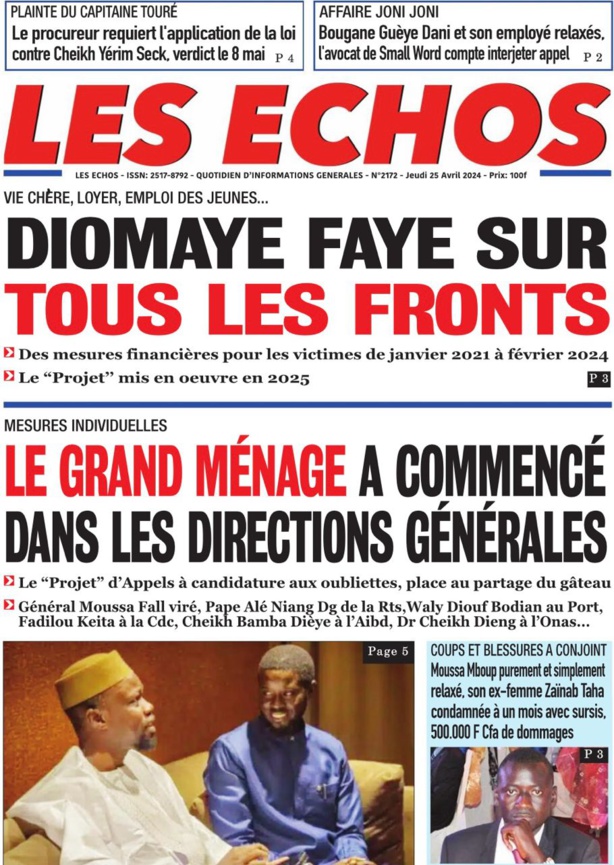 La Une du journal le Réveil du 25 Avril 2024 La Une du journal le Réveil du 25 Avril 2024