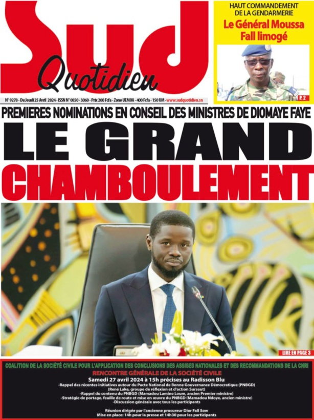 La Une du journal le Réveil du 25 Avril 2024 La Une du journal le Réveil du 25 Avril 2024