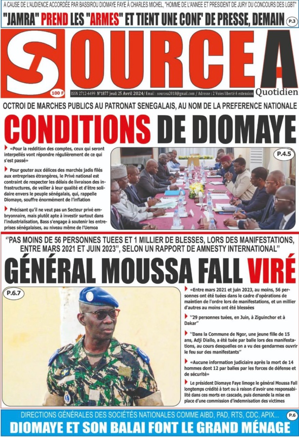 La Une du journal le Réveil du 25 Avril 2024 La Une du journal le Réveil du 25 Avril 2024