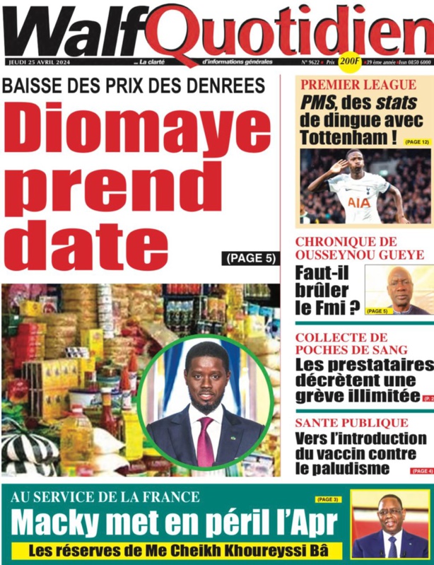 La Une du journal le Réveil du 25 Avril 2024