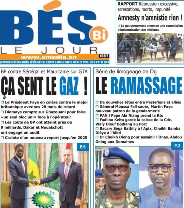 La Une du journal le Réveil du 25 Avril 2024