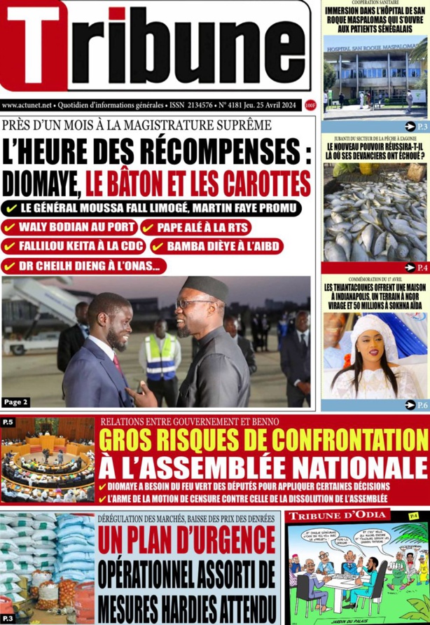 La Une du journal le Réveil du 25 Avril 2024