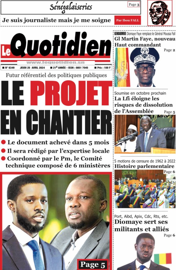 La Une du journal le Réveil du 25 Avril 2024