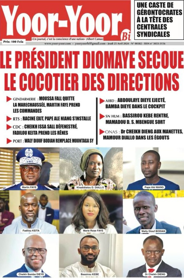 La Une du journal le Réveil du 25 Avril 2024 La Une du journal le Réveil du 25 Avril 2024