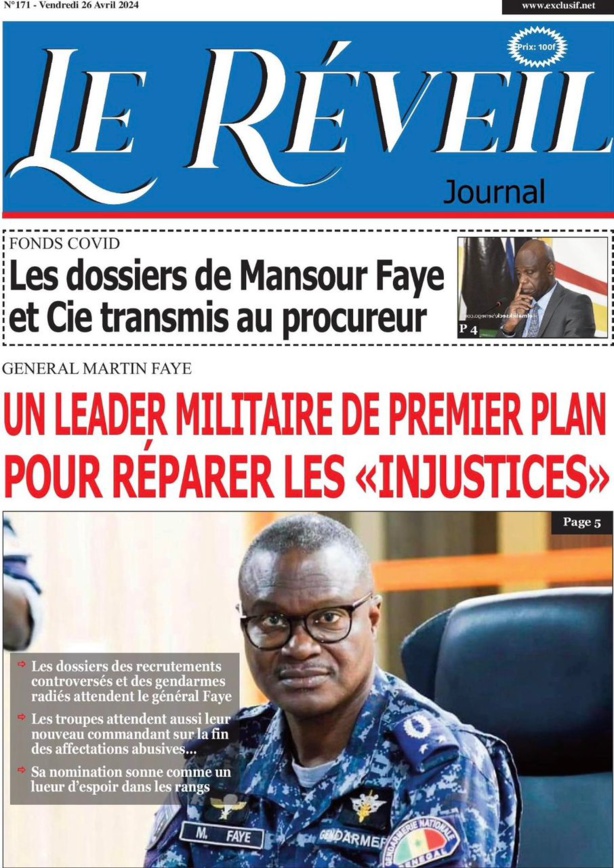 La Une du journal le réveil du vendredi 26 Avril 2024 La Une du journal le réveil du vendredi 26 Avril 2024