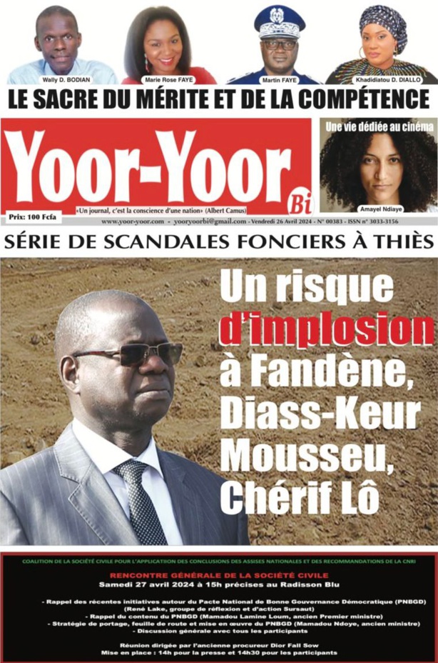 La Une du journal le réveil du vendredi 26 Avril 2024