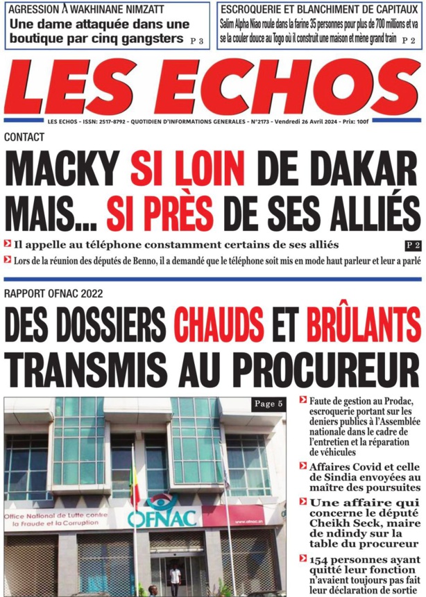 La Une du journal le réveil du vendredi 26 Avril 2024 La Une du journal le réveil du vendredi 26 Avril 2024