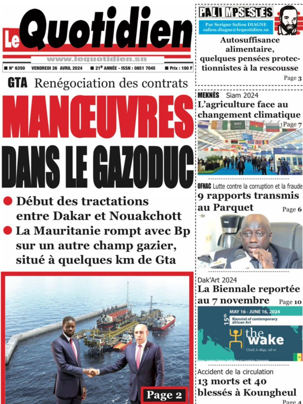 La Une du journal le réveil du vendredi 26 Avril 2024 La Une du journal le réveil du vendredi 26 Avril 2024