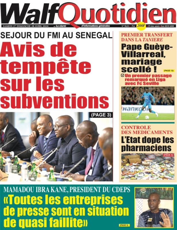 La UNE du journal le Réveil du samedi 27 avril 2024 La UNE du journal le Réveil du samedi 27 avril 2024