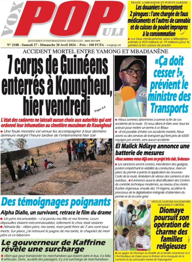 La UNE du journal le Réveil du samedi 27 avril 2024 La UNE du journal le Réveil du samedi 27 avril 2024