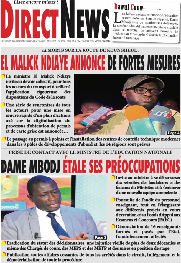 La UNE du journal le Réveil du samedi 27 avril 2024 La UNE du journal le Réveil du samedi 27 avril 2024