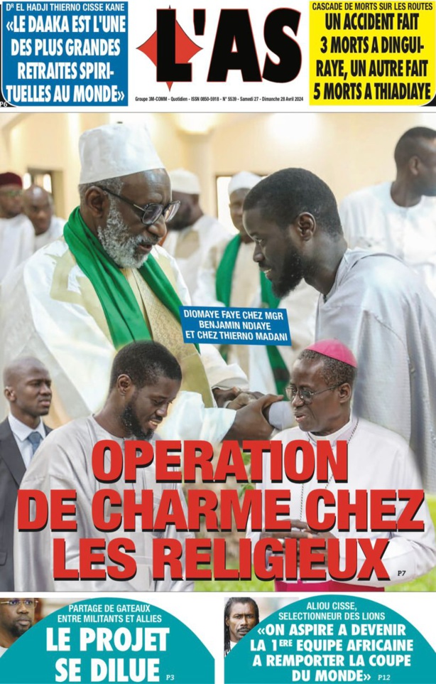 La UNE du journal le Réveil du samedi 27 avril 2024 La UNE du journal le Réveil du samedi 27 avril 2024