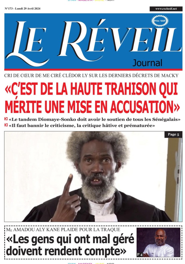 La Une du journal le réveil du Lundi 29 avril 2024 La Une du journal le réveil du Lundi 29 avril 2024