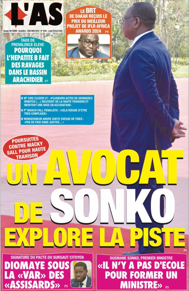 La Une du journal le réveil du Lundi 29 avril 2024 La Une du journal le réveil du Lundi 29 avril 2024