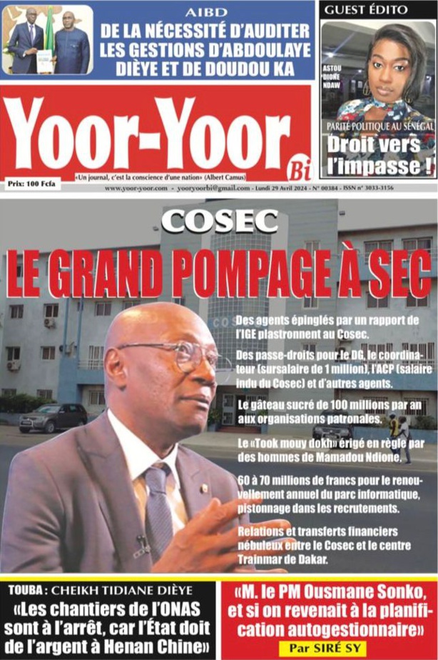 La Une du journal le réveil du Lundi 29 avril 2024 La Une du journal le réveil du Lundi 29 avril 2024