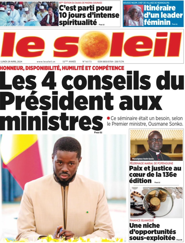 La Une du journal le réveil du Lundi 29 avril 2024 La Une du journal le réveil du Lundi 29 avril 2024