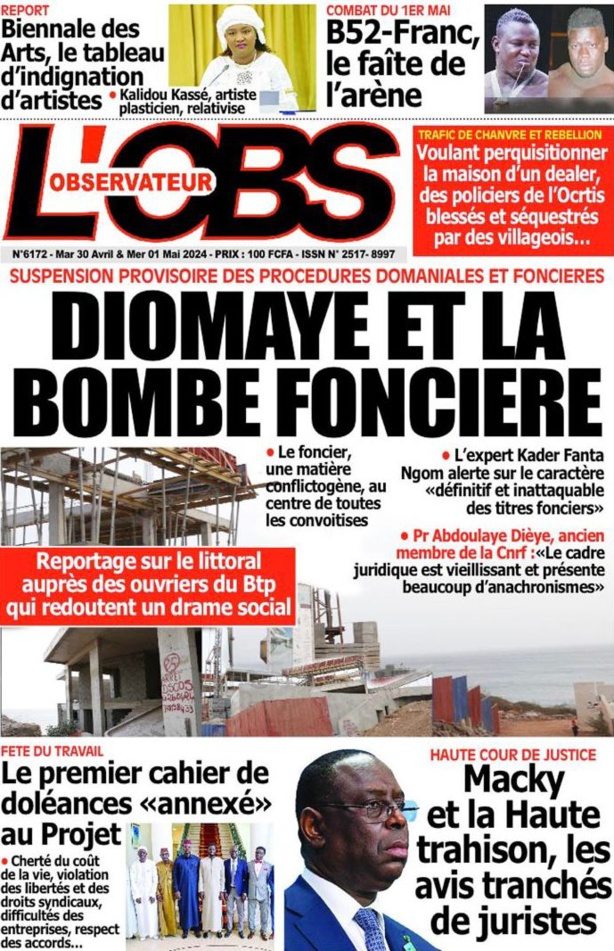 La Une du journal le réveil du Mardi 30 avril 2024