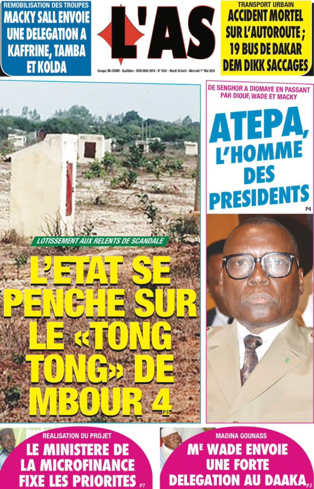 La Une du journal le réveil du Mardi 30 avril 2024