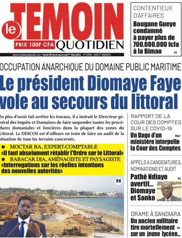 La Une du journal le réveil du Mardi 30 avril 2024