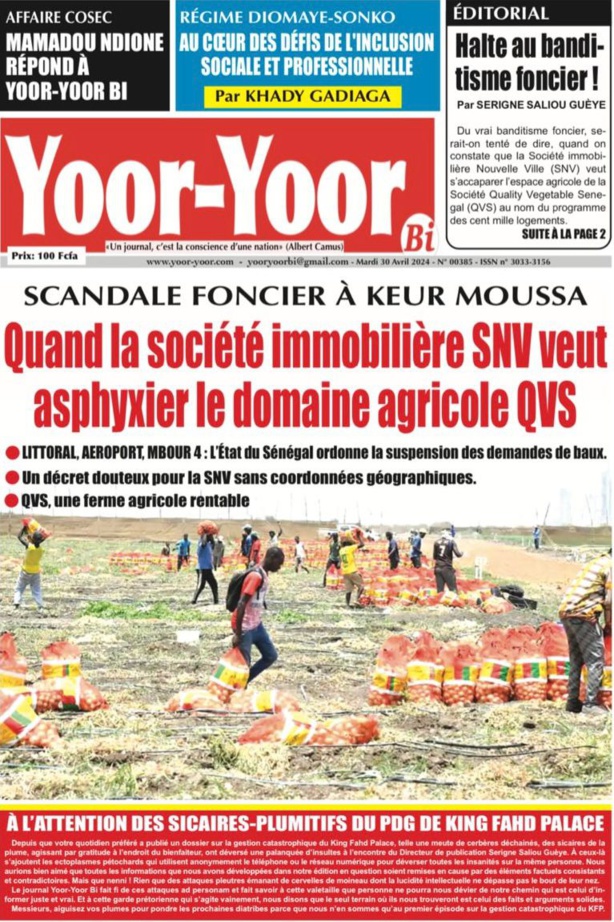 La Une du journal le réveil du Mardi 30 avril 2024 La Une du journal le réveil du Mardi 30 avril 2024