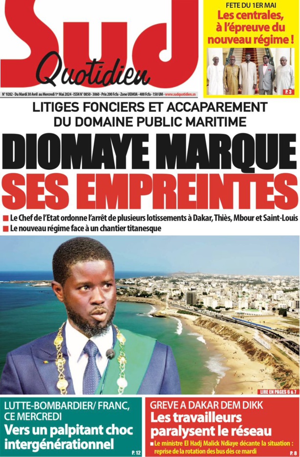 La Une du journal le réveil du Mardi 30 avril 2024