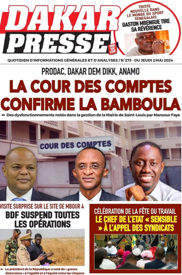 La Une du quotidien le Réveil du jeudi 02 mai 2024 La Une du quotidien le Réveil du jeudi 02 mai 2024