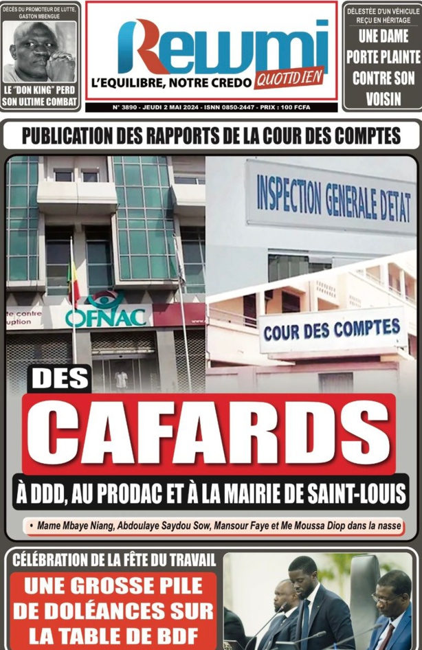 La Une du quotidien le Réveil du jeudi 02 mai 2024 La Une du quotidien le Réveil du jeudi 02 mai 2024