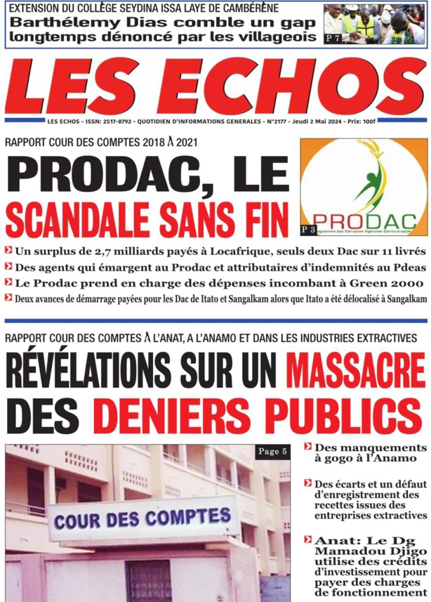 La Une du quotidien le Réveil du jeudi 02 mai 2024 La Une du quotidien le Réveil du jeudi 02 mai 2024