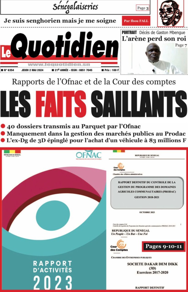 La Une du quotidien le Réveil du jeudi 02 mai 2024