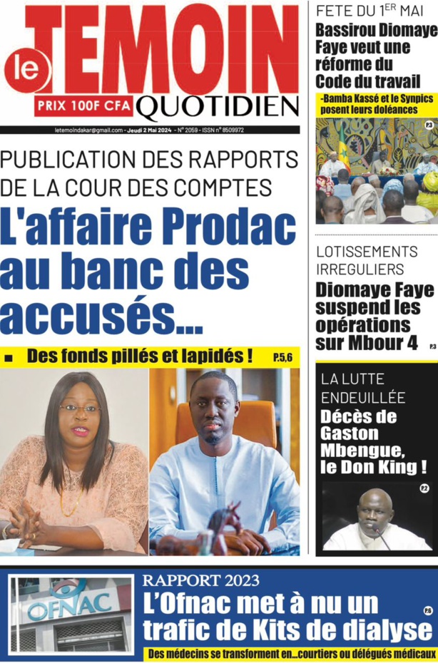 La Une du quotidien le Réveil du jeudi 02 mai 2024 La Une du quotidien le Réveil du jeudi 02 mai 2024