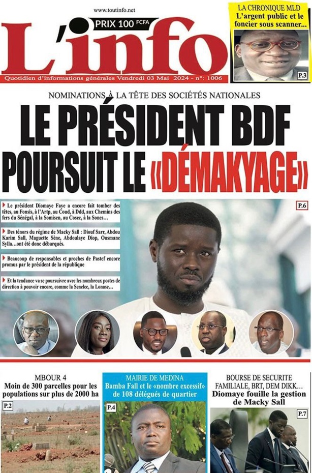 La Une du quotidien le Réveil du Vendredi 03 mai 2024 La Une du quotidien le Réveil du Vendredi 03 mai 2024