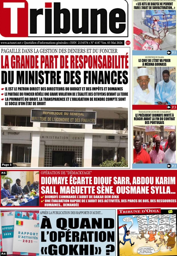 La Une du quotidien le Réveil du Vendredi 03 mai 2024