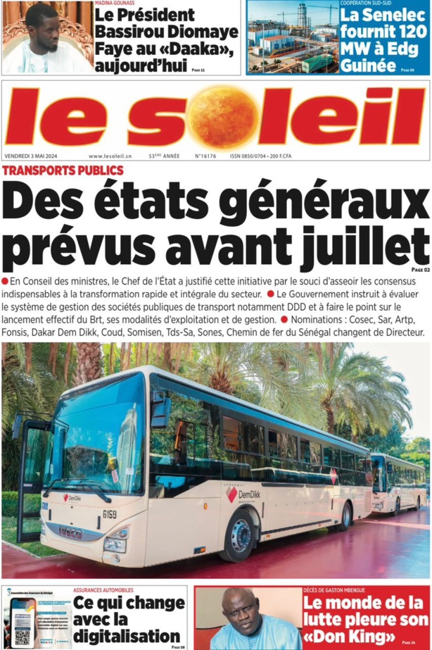 La Une du quotidien le Réveil du Vendredi 03 mai 2024 La Une du quotidien le Réveil du Vendredi 03 mai 2024