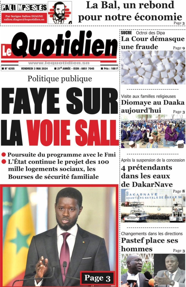 La Une du quotidien le Réveil du Vendredi 03 mai 2024 La Une du quotidien le Réveil du Vendredi 03 mai 2024